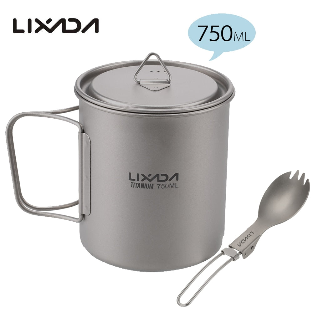 Lixada Titanium Cup Spork Camping Mug Picnic Utensils Heating Tableware Lightweight Outdoor