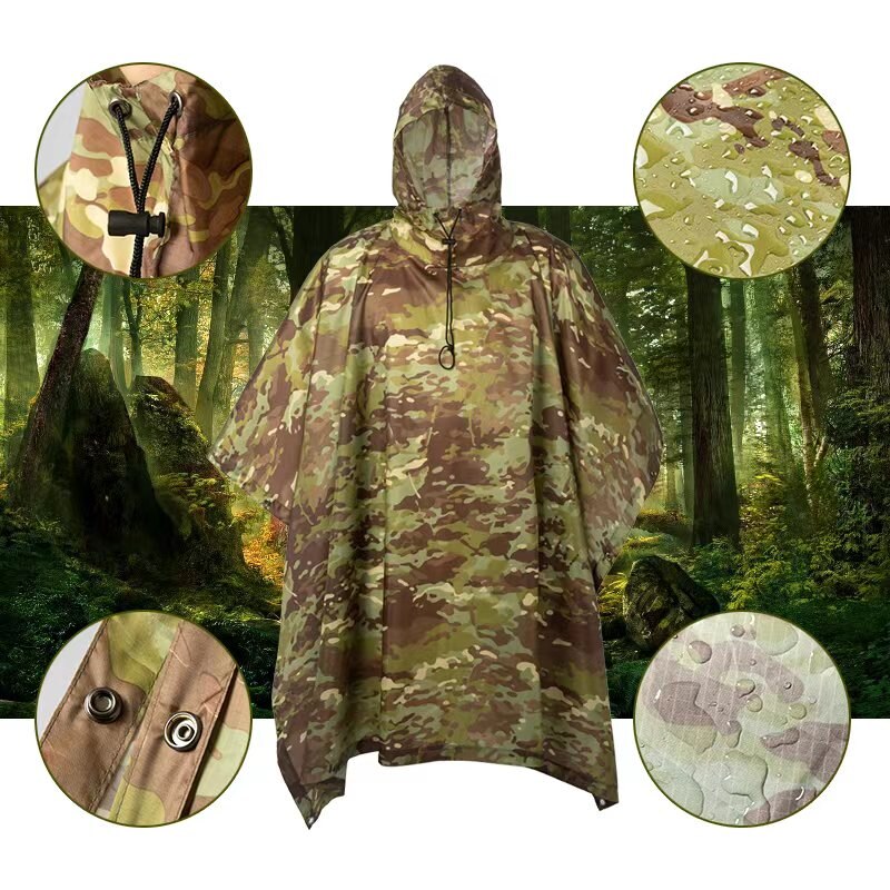 Outdoor Military Breathable Camouflage Poncho Jungle Tactical Raincoat Birdwatching Hiking