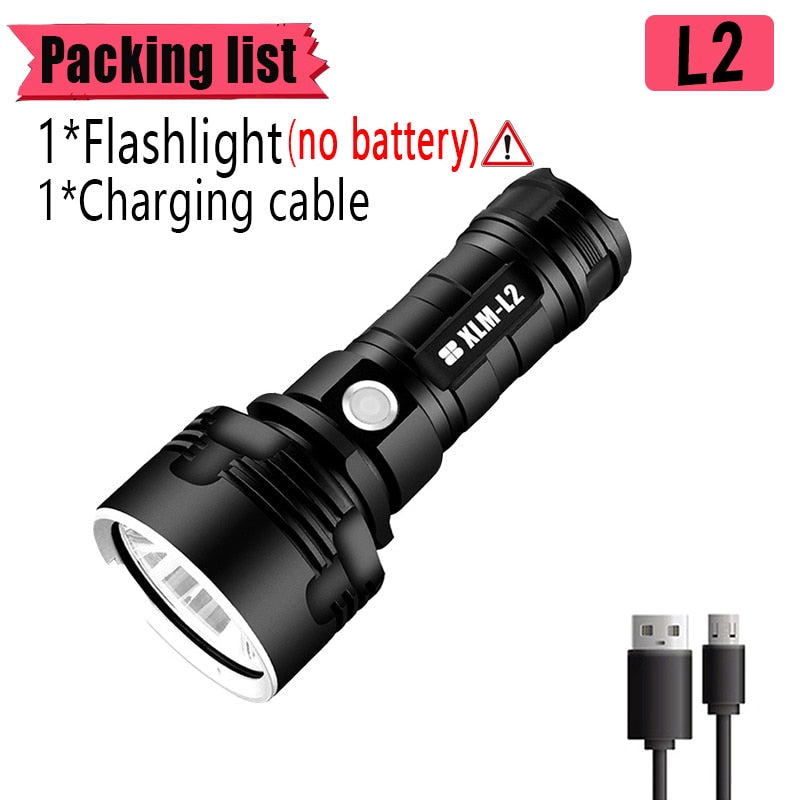 Tactical Powerful Flashlight P70 L2 Camping Lamp USB Charging Flashlight Outdoor 26650