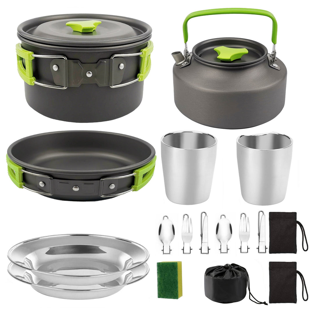 Camping Portable Pot Pan Cup Teaport Set Folding Outdoor Cooking Set Hiking Picnic Tableware Tool