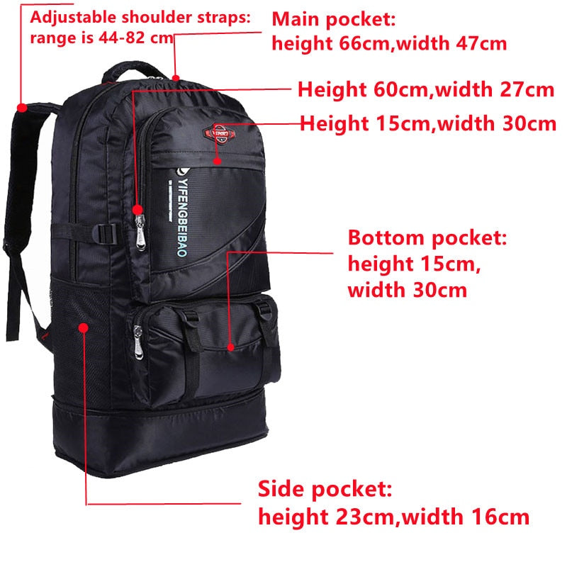 60L Waterproof Men Nylon Backpack Travel Pack Sports Pack Outdoor Mountaineering Hiking Climbing