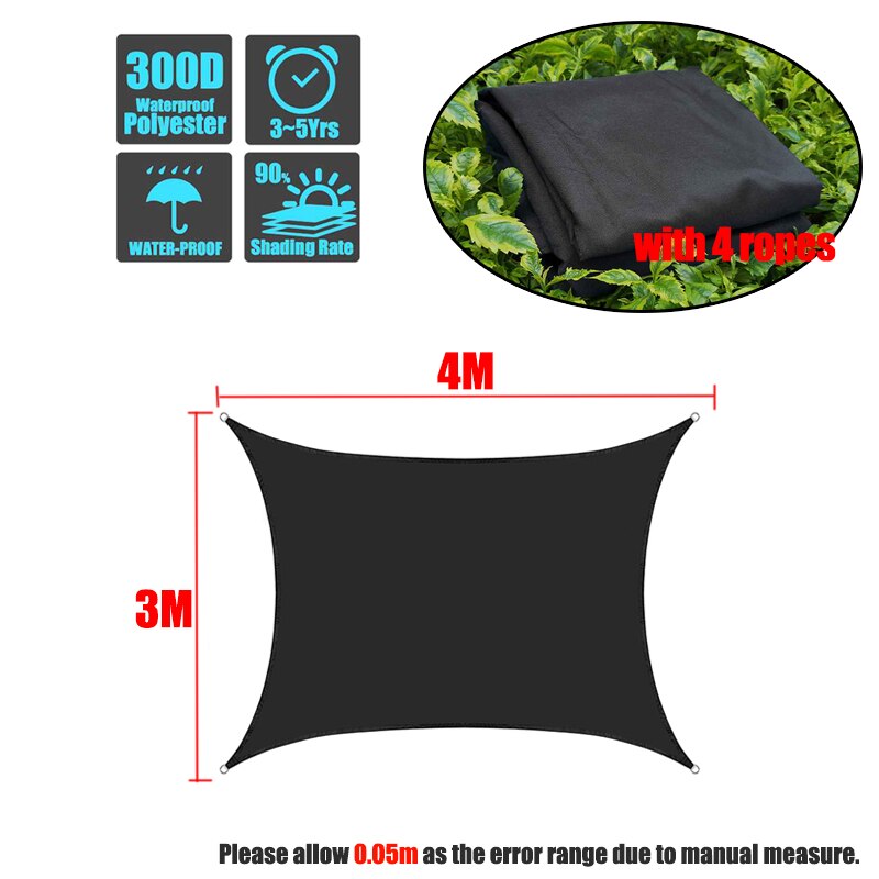 Black 420D Waterproof Square Rectangle Shade Sails garden terrace Canopy swimming