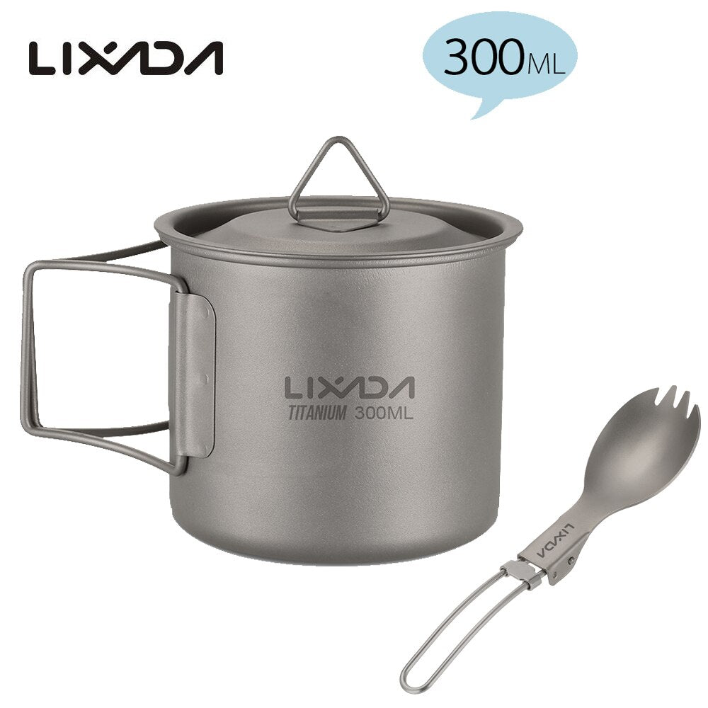 Lixada Titanium Cup Spork Camping Mug Picnic Utensils Heating Tableware Lightweight Outdoor