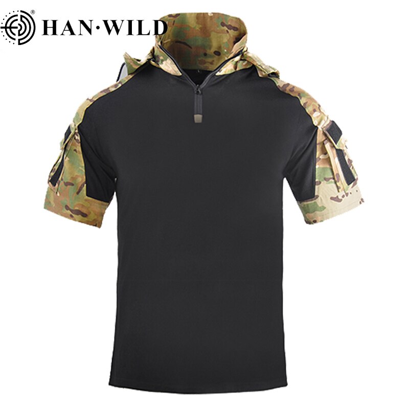 HAN WILD Hooded Tactical Army Outdoor Combat T Shirt Men Clothing Hiking Hunting