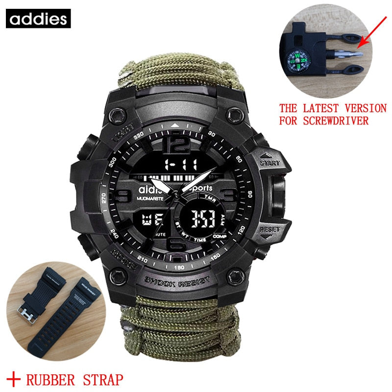 ADDIES Men Military Sports Digital Watches Compass Outdoor Survival Multi-function