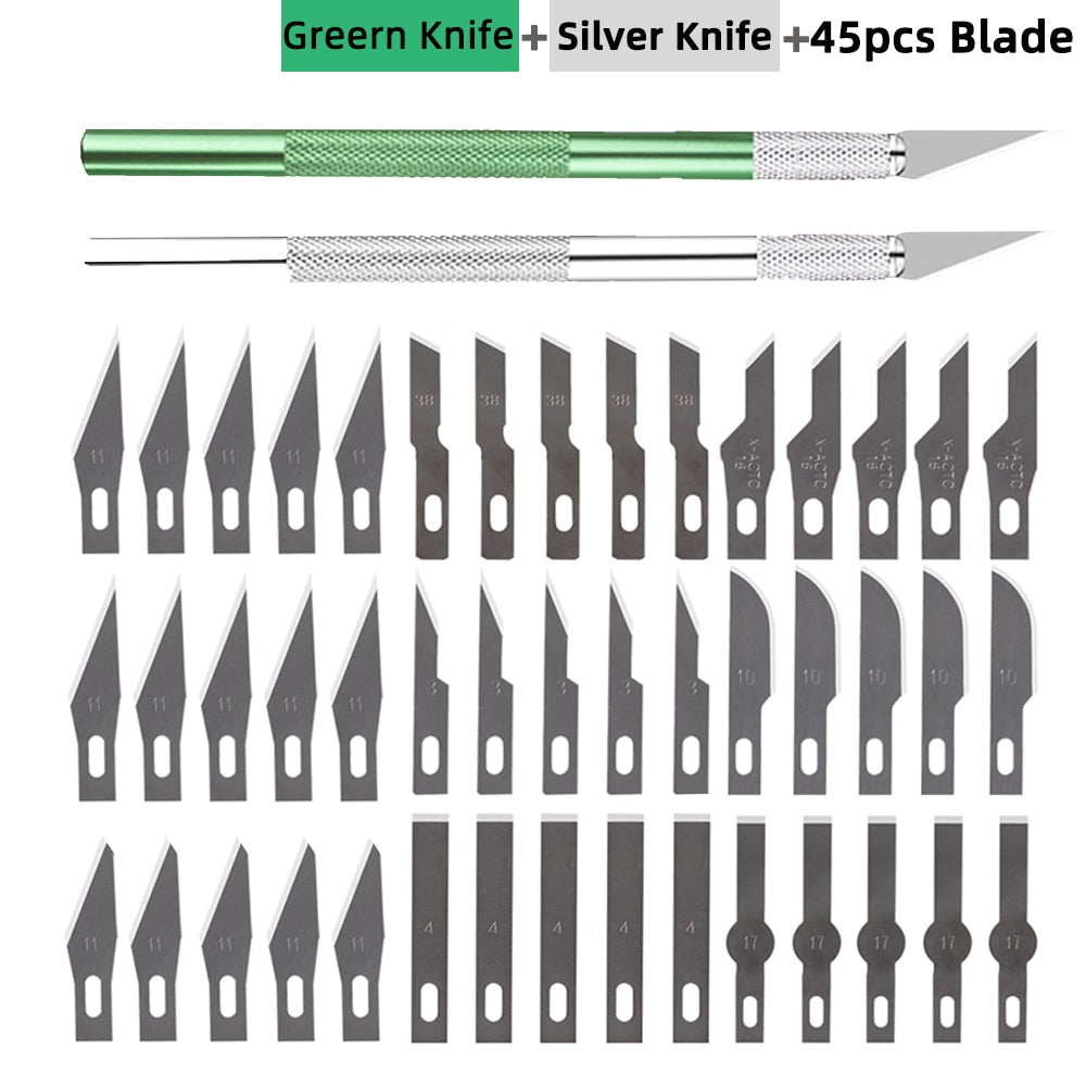 Non-Slip Metal Scalpel Knife Tools Kit Cutter Engraving Craft Knives +5/40/45pcs Blades Tools