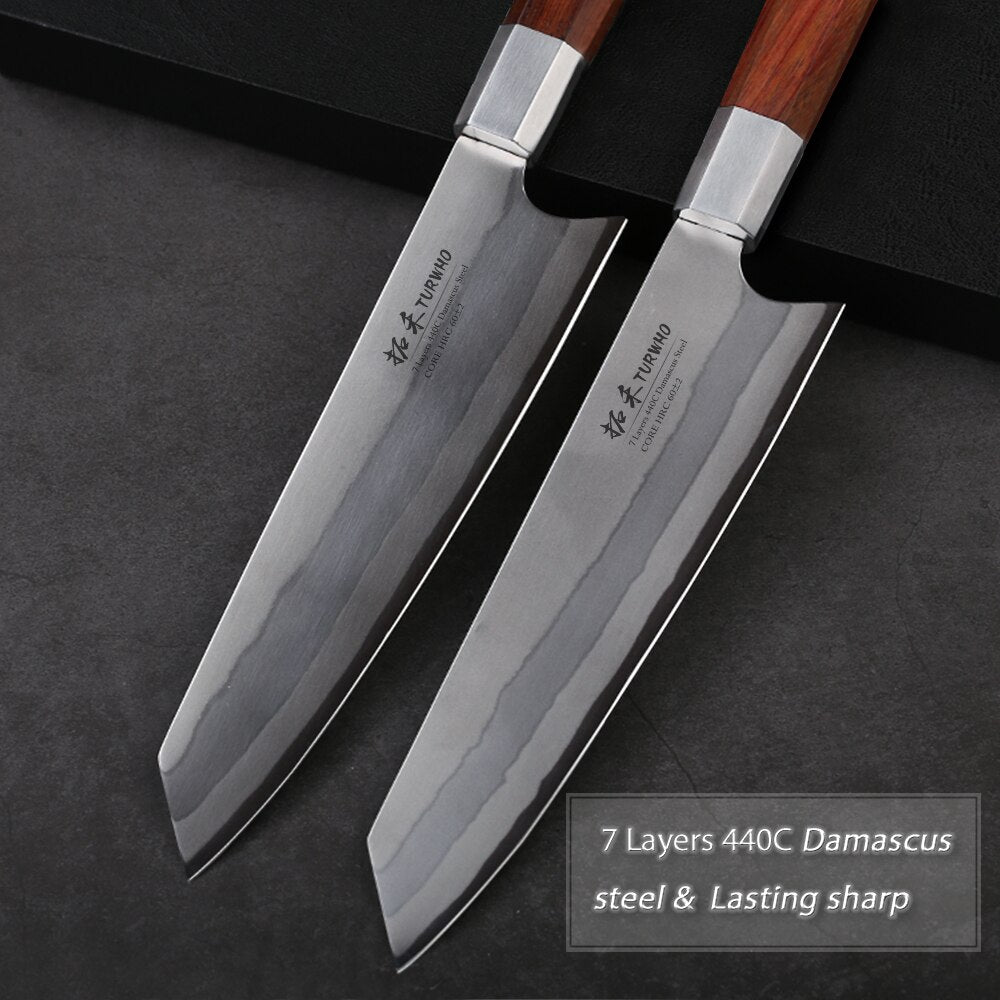 TURWHO 8 Inch Japanese Chef Knife 7-Layer 440C Damascus Stainless Steel Kitchen