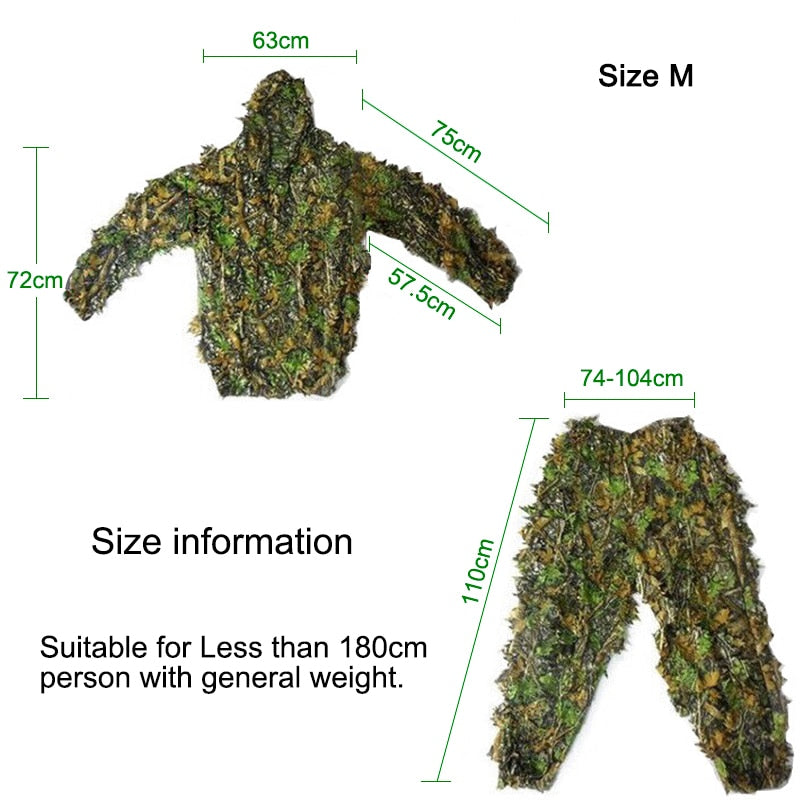 Men Women Kids Outdoor Ghillie Suit Clothes Jungle Suit Training Leaves Clothing Hunting