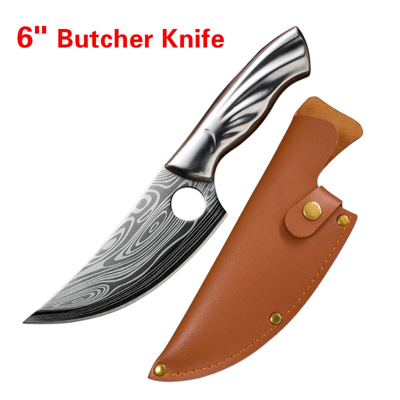 5CR15 Damascus Kitchen Hunting Knife Stainless Steel Boning Meat Cleaver Outdoor