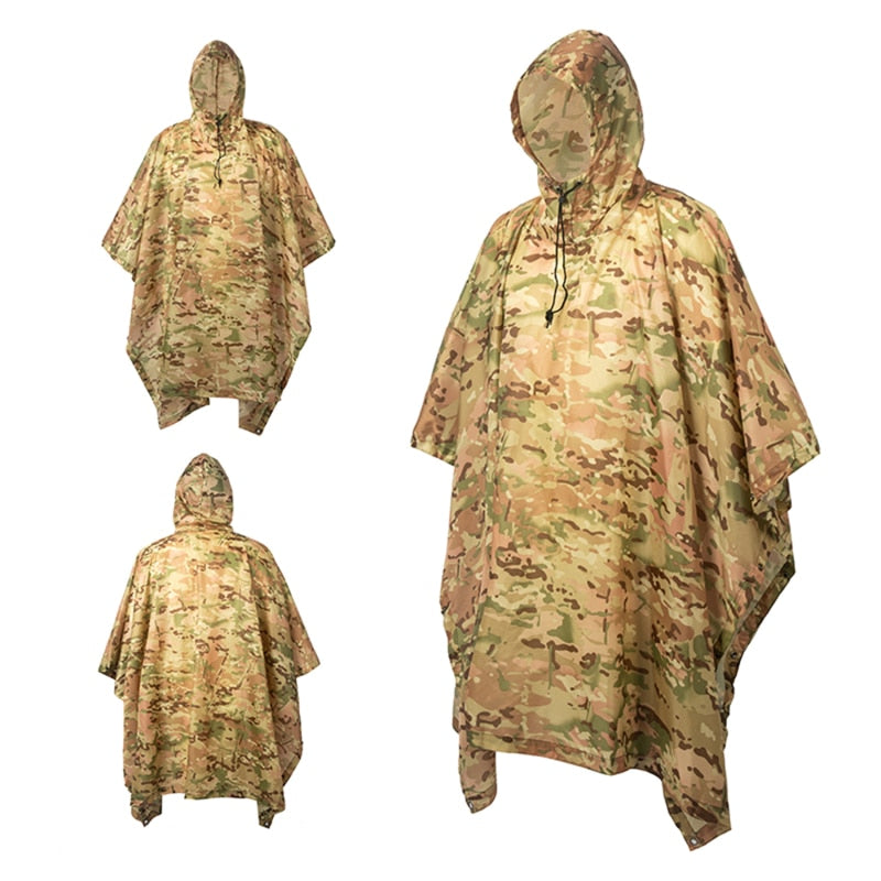 Outdoor Hooded Breathable Rainwear Camo Poncho Army Tactical Raincoat Camping Hiking Gears