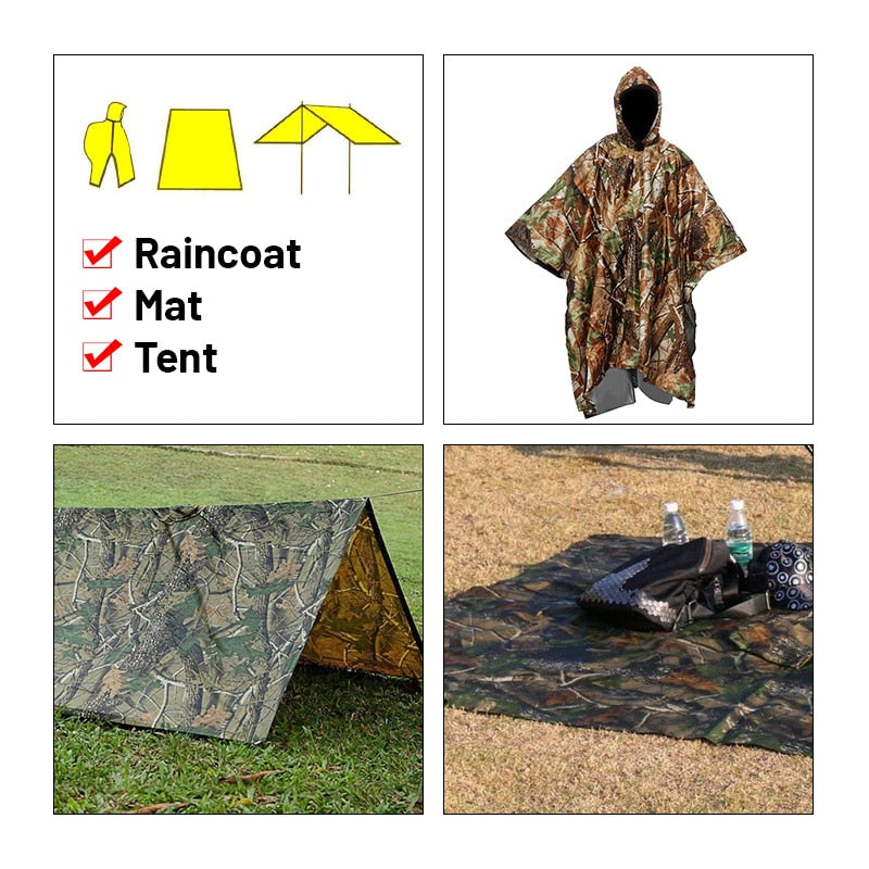 Multifunctional Raincoat Waterproof Poncho Backpack Hiking Motorcycle Outdoor 3 in 1