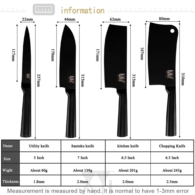 Kichen Knife Set of 4 - Stainless Steel Chef Santoku Utility Chopping Boning Cleaver Knives