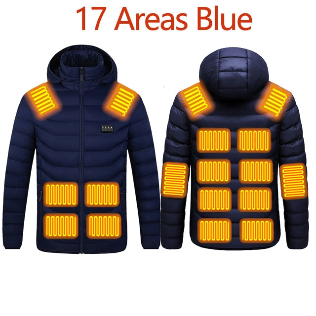 NWE Men Winter Warm USB Heating Jackets Smart Thermostat Pure Color Hooded Heated Jackets