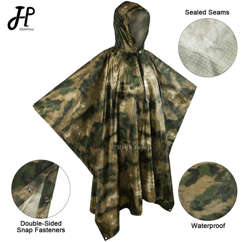 Outdoor Military Poncho 210T+PU Army War Tactical Raincoat Hunting Ghillie Suit Accessories