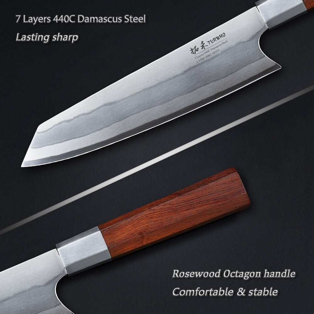 TURWHO 8 Inch Japanese Chef Knife 7-Layer 440C Damascus Stainless Steel Kitchen