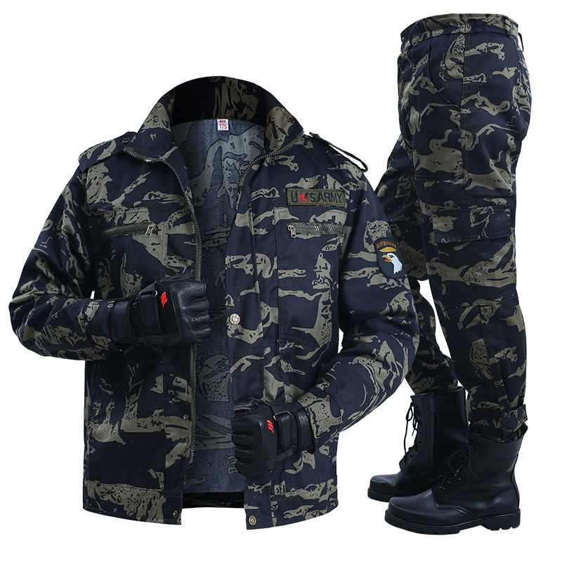 Men Spring Summer Tactical Outdoor Camouflage Suit Jacket Pant Black Python Wear-resistant Overalls