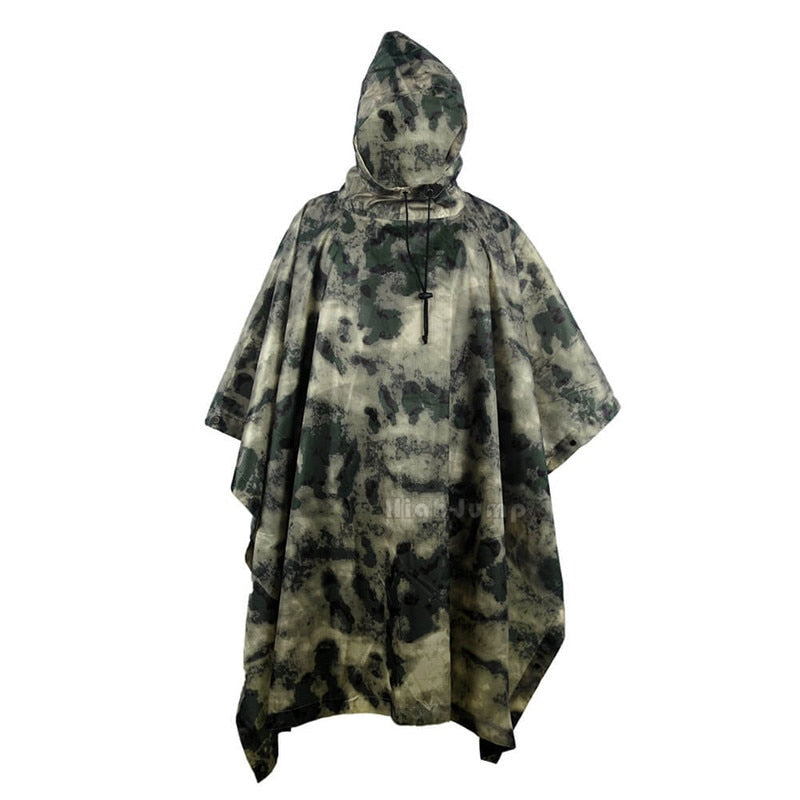 Outdoor Hooded Breathable Rainwear Camo Poncho Army Tactical Raincoat Camping Hiking Gears