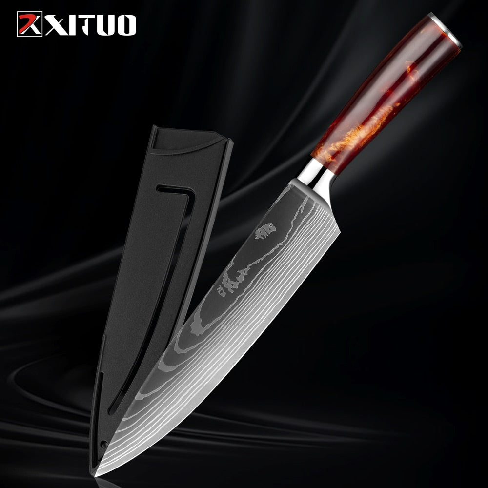 Chef Knife japan kitchen knives Damascus Pattern Chef Knife Sharp Santoku Cleaver Slicing