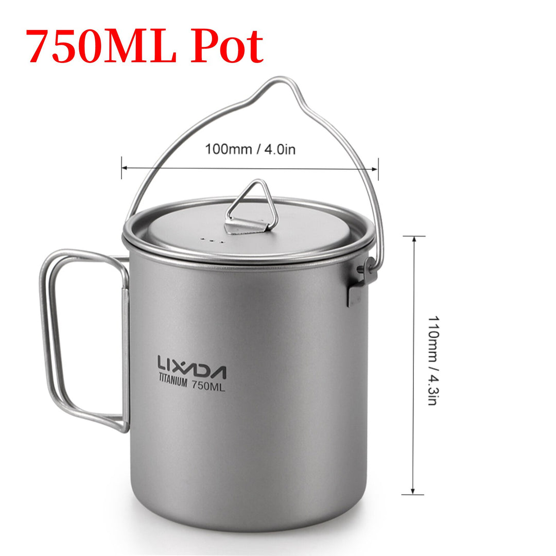 Lixada Titanium Pot Camping Tableware Water Mug Folding Spork Outdoor Cookware