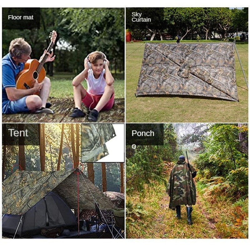 Outdoor Hooded Breathable Rainwear Camo Poncho Army Tactical Raincoat Camping Hiking Gears