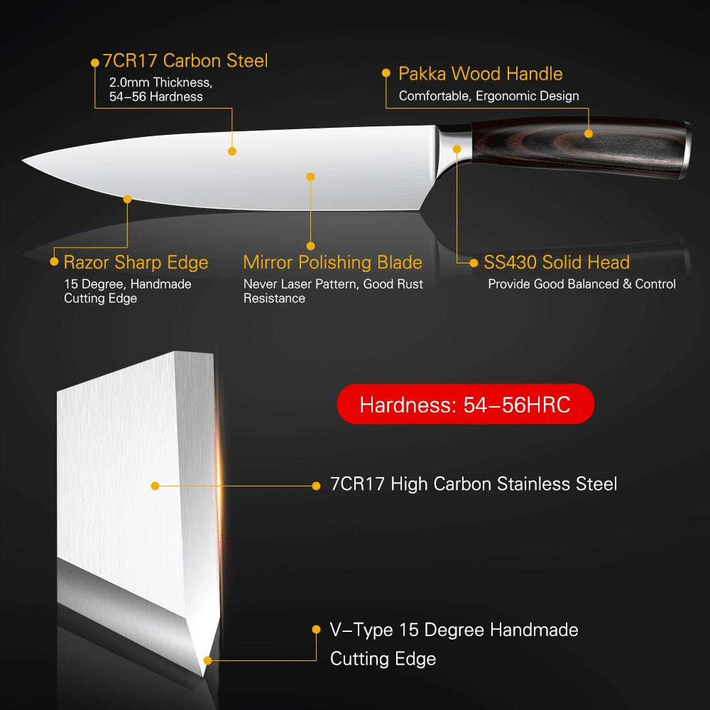 Mokithand Kitchen Knife Set Professional Japanese Chef Knives 7CR17 High Carbon Stainless Steel Meat