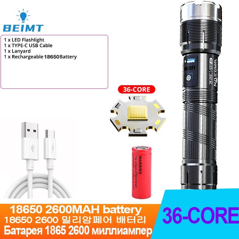 Super High Power LED Flashlights Rechargeable Tactical Torch Zoom 7 Modes Waterproof