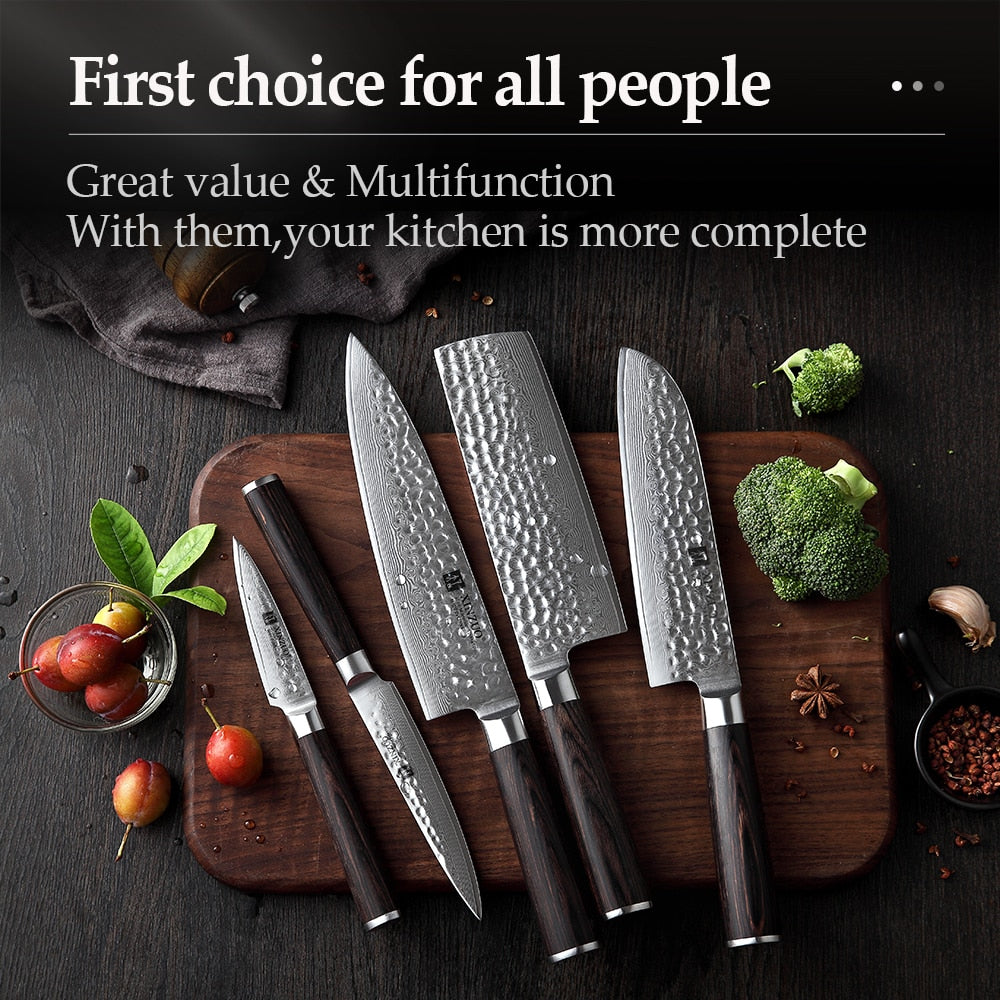 1-5 PCS Kitchen Knives Set VG10 Damascus Stainless Steel Sharp Chef Santoku Nakiri Handle