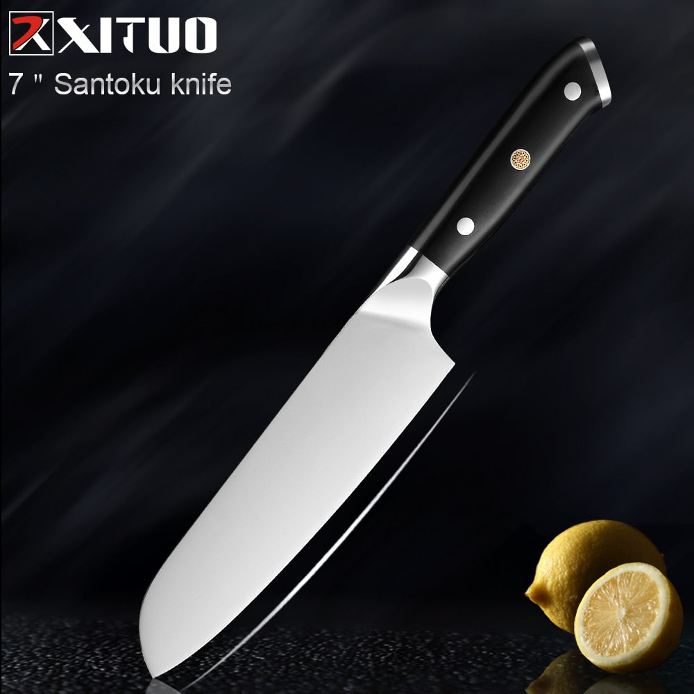 German Stainless Steel Kitchen Knife 1-7PCS Chef Knife Sharp Santoku Knife Cleaver Paring