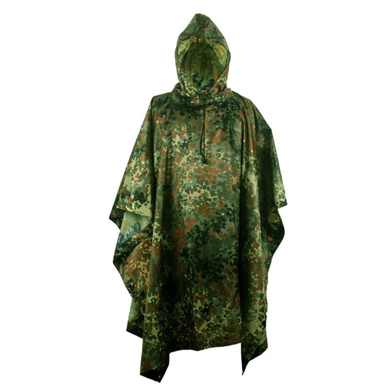 Outdoor Military Poncho 210T+PU Army War Tactical Raincoat Hunting Ghillie Suit Accessories