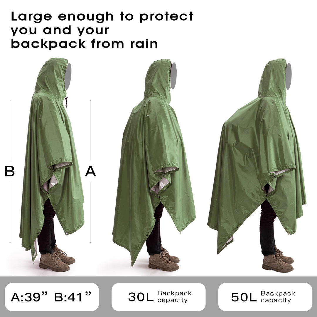 Multifunctional 3 In 1 Rain Coat Hiking Camping Raincoat Poncho Mat Awning Durable Outdoor