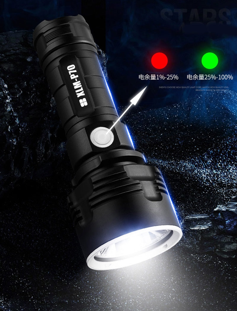 Tactical Powerful Flashlight P70 L2 Camping Lamp USB Charging Flashlight Outdoor 26650