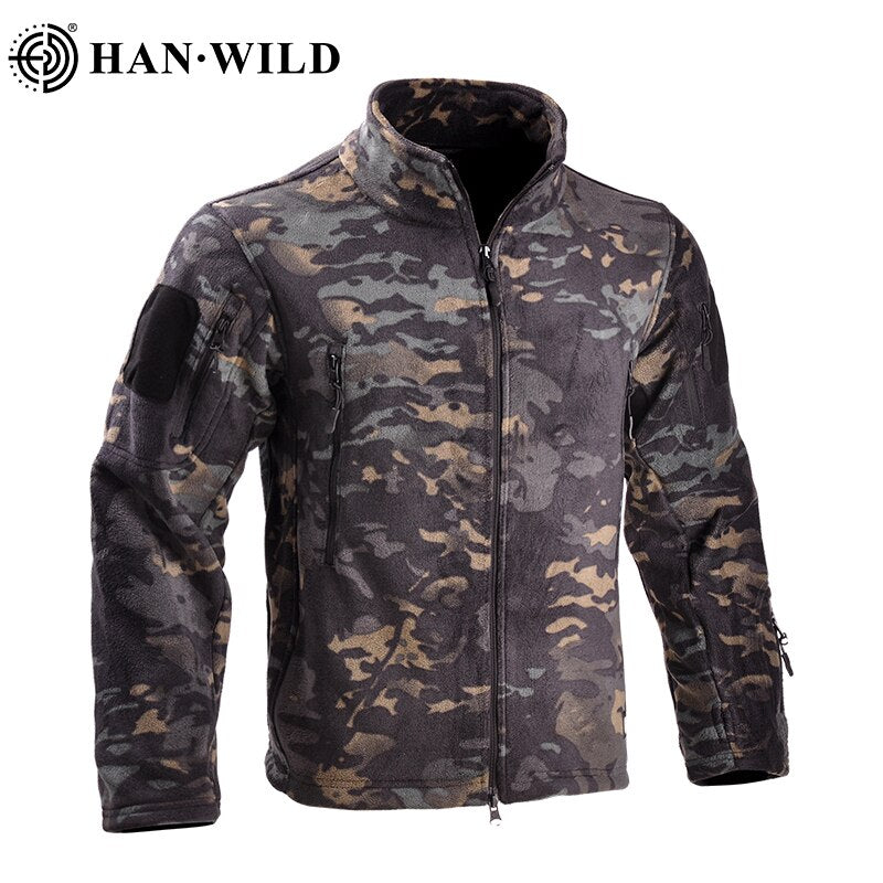 Men Thermal Fleece Military Tactical Jacket Airsoft Hooded Coat Soft Hiking Safari Hunting Cloth