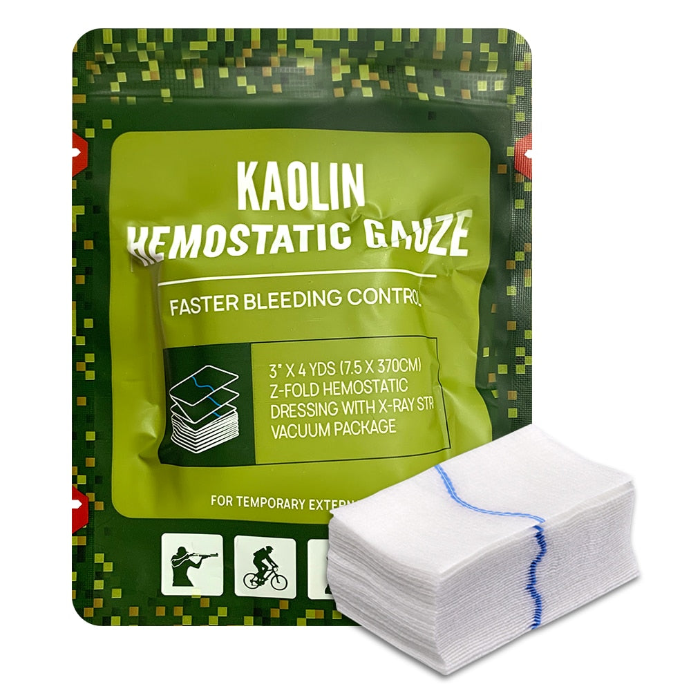 Hemostatic Kaolin Gauze Combat Emergency Trauma Z-Fold Soluble For Tactical Military First Aid Kit