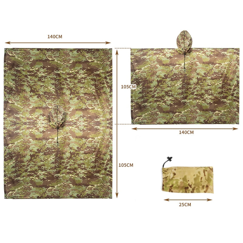 Outdoor Military Breathable Camouflage Poncho Jungle Tactical Raincoat Birdwatching Hiking