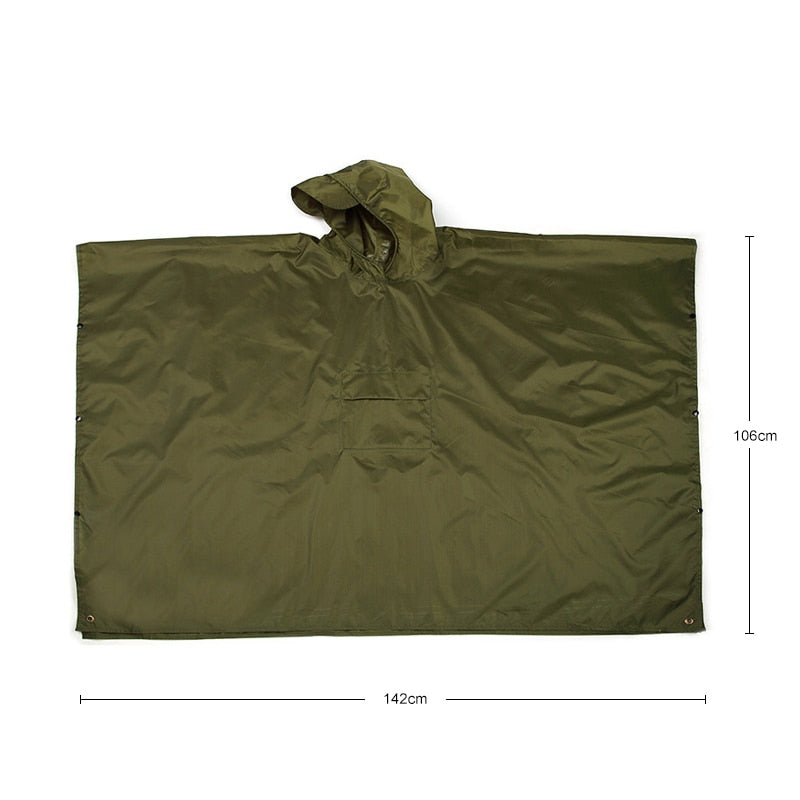 Portable 3 In 1 Rain Coat Hiking Camping Multifunctional Raincoat Poncho Mat Awning Durable