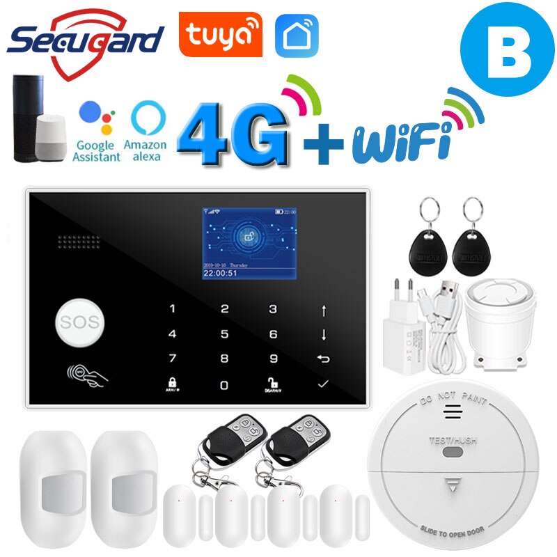 Tuya WiFi GSM Home Security Alarm System 4G Smart Burglar Host 433MHz Wireless TFT