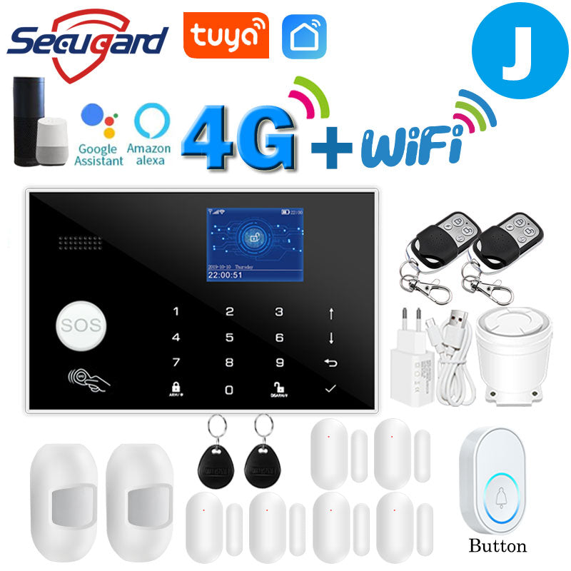 Tuya WiFi GSM Home Security Alarm System 4G Smart Burglar Host 433MHz Wireless TFT