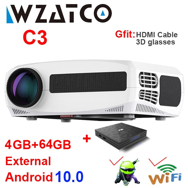 WZATCO C3 4D Keystone LED Projector 4K Android 10.0 WIFI 1920*1080P Proyector Home