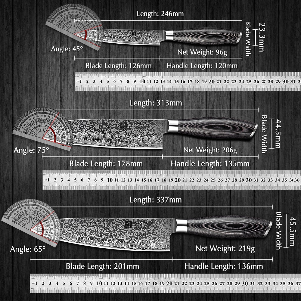 6PCS Kitchen Knives Sets High Carbon Japanese Style VG10 Damascus Steel Chef Santoku