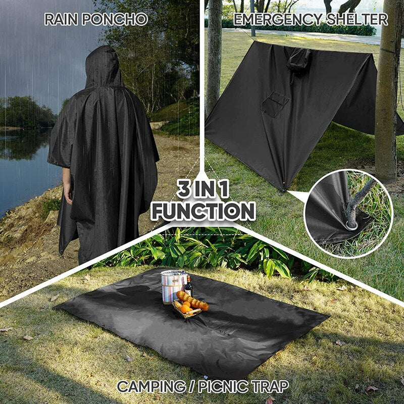 Outdoor Hooded Rain Poncho for Adult with Pocket, Waterproof Lightweight Unisex Raincoat Jacket