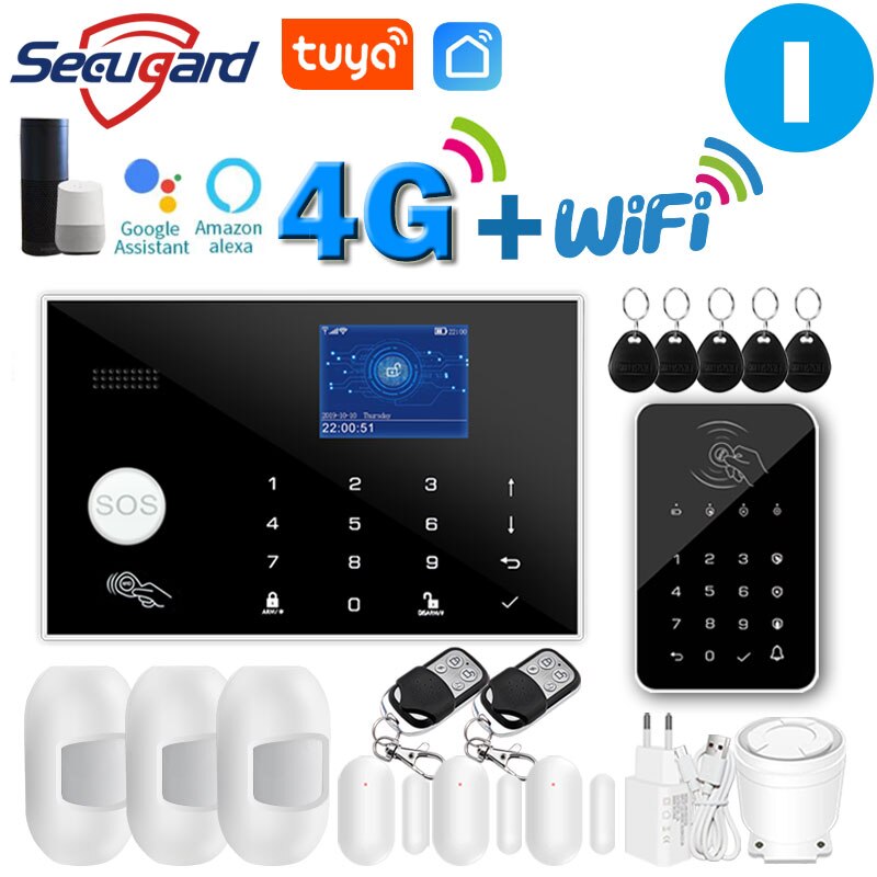 Tuya WiFi GSM Home Security Alarm System 4G Smart Burglar Host 433MHz Wireless TFT