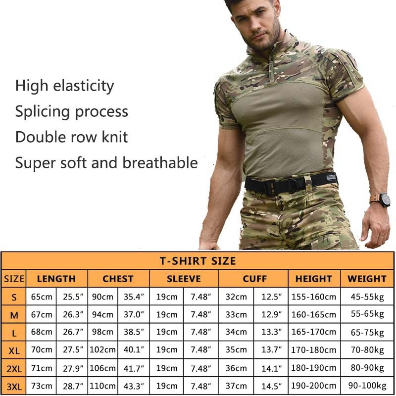 T-Shirts Men Sport Outdoor Military Tee Quick Dry Short Sleeve Shirt Hiking Hunting Army