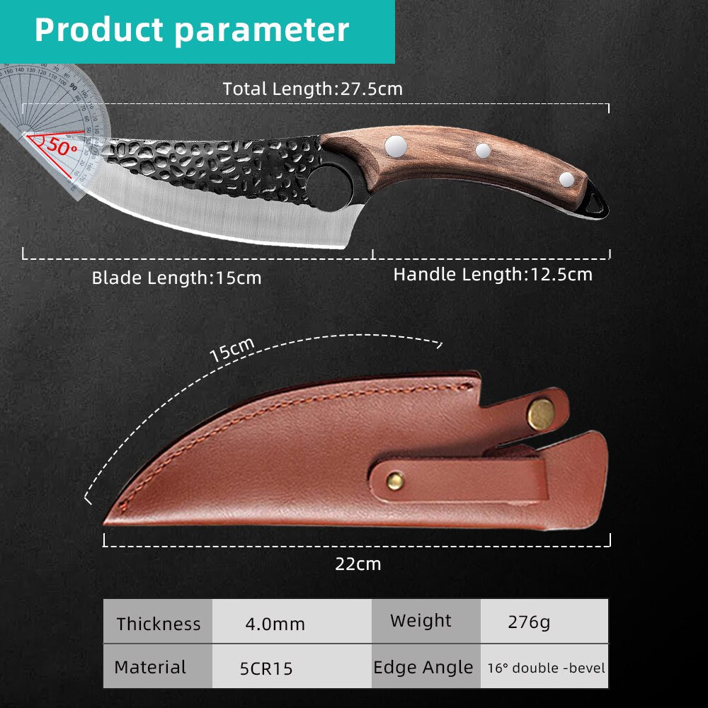 Handmade Forged Stainless Steel Full-Tang Butcher Boning Meat Cleaver Outdoor Hunting