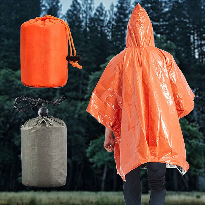 MENFLY Emergency Thermal Raincoat Portable Survival Rain Poncho Camping Travel Foldable Safety