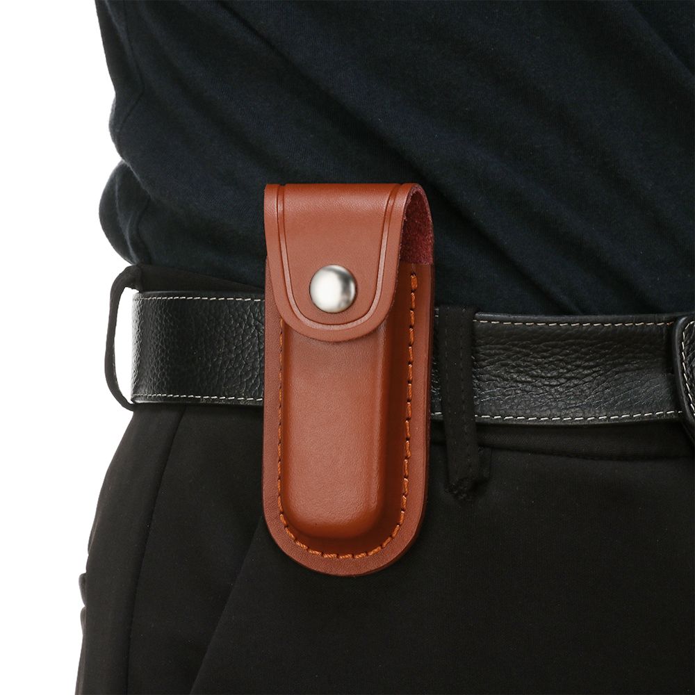 1PC Brown Fold Knife Cover Tool Belt Loop Case Holder Leather Sheath Pocket Hunt Camp Outdoor