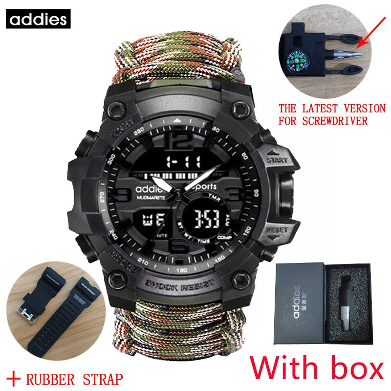 ADDIES Men Military Sports Digital Watches Compass Outdoor Survival Multi-function