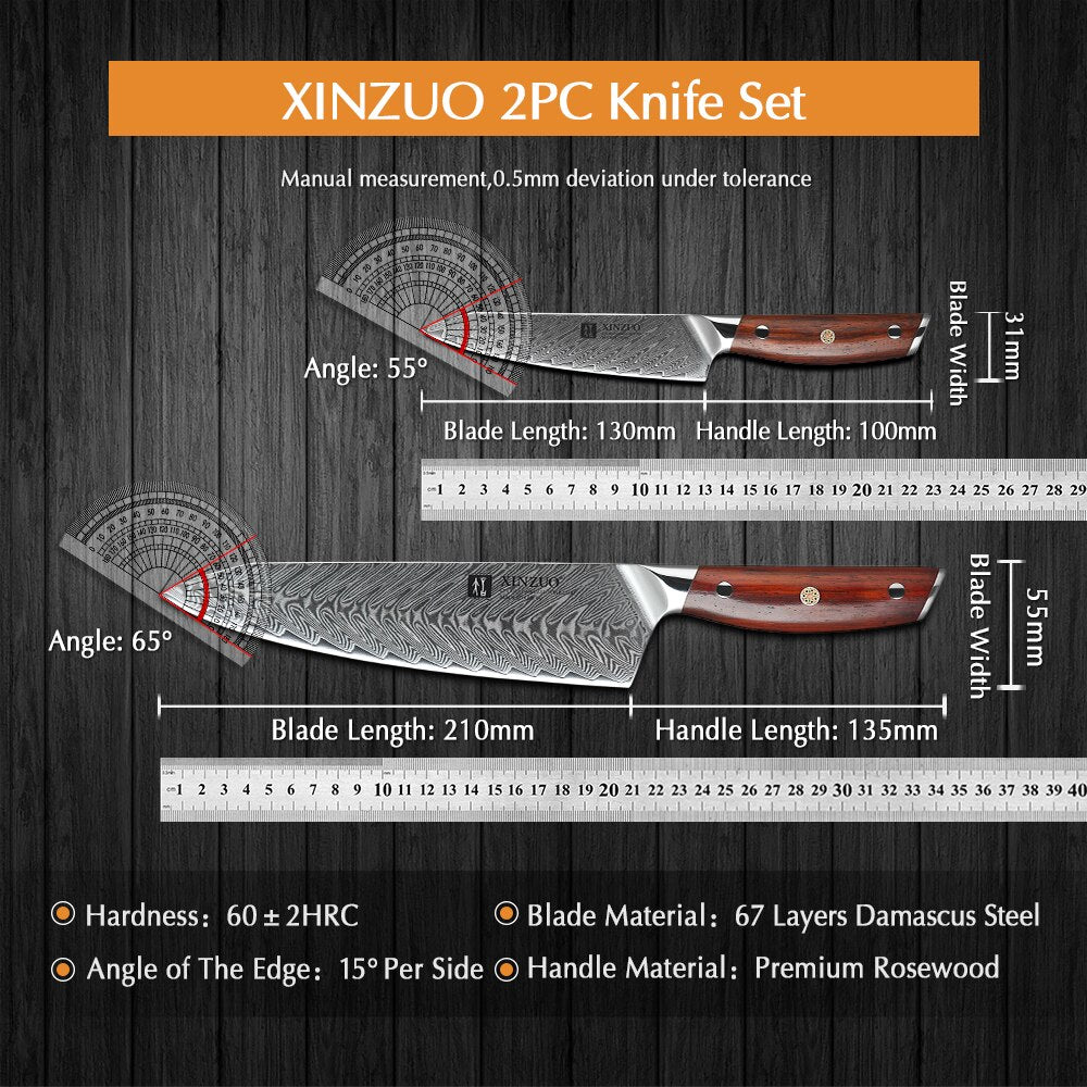 XINZUO 2PCS Kitchen Knife Brand Cook Sets High HRC Damascus Steel Knife Brand Chef