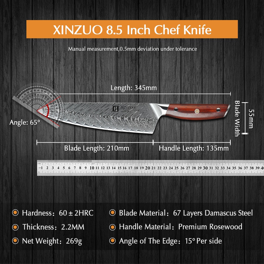 XINZUO 8.5 ''Inch Chef Knives Damascus Steel Japanese Kitchen Knives Damascus VG10