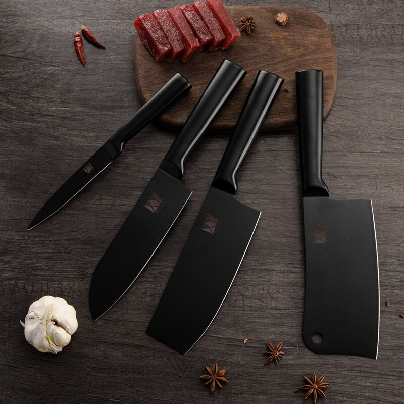 Kichen Knife Set of 4 - Stainless Steel Chef Santoku Utility Chopping Boning Cleaver Knives