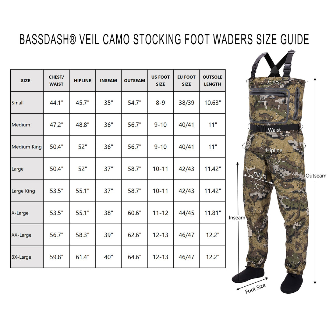 Bassdash Veil Camo Chest Stocking Foot and Boot Fishing Hunting Waders for Men Breathable